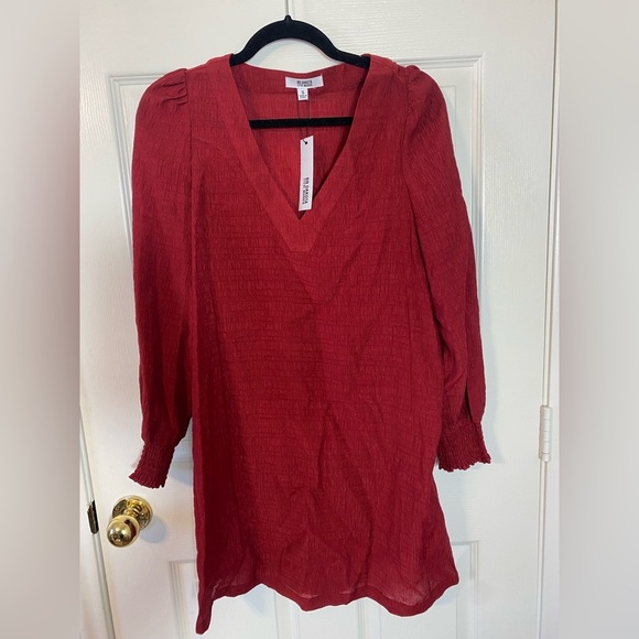 BB Dakota x Steve Madden Ruston Textured Long Sleeve Minidress Burgundy - Picture 6 of 6